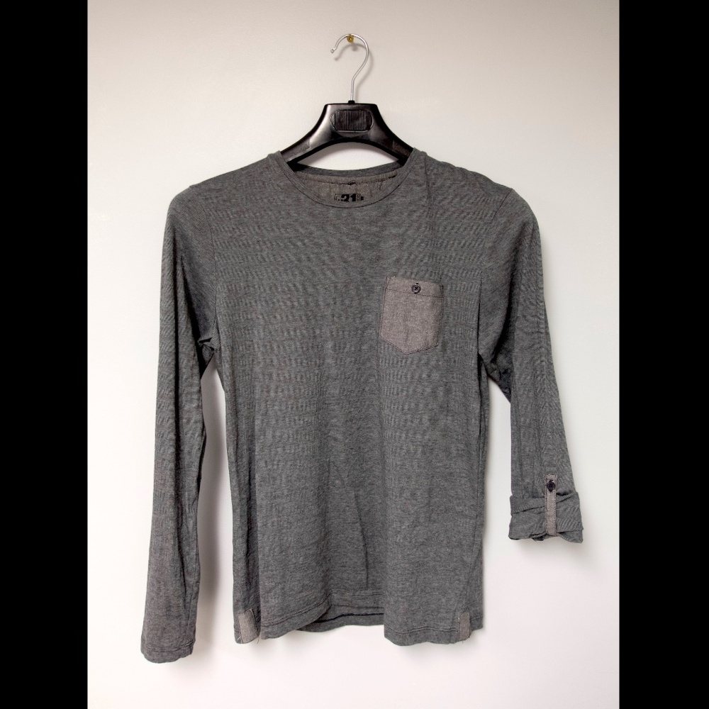 Le 31 Simons Grey Striped Confetti Roll Tab Long Sleeve Shirt Mens Large